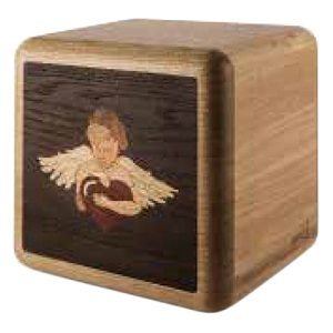 Cupid Oak Wood Urn